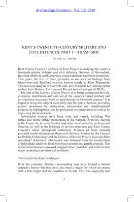 Kent's Twentieth-Century Military and Civil Defences: Part 1