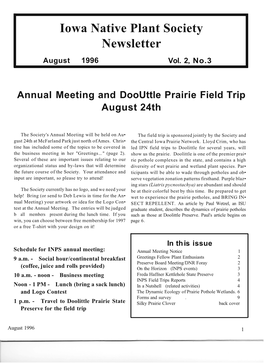 Iowa Native Plant Society Newsletter August 1996 Vol