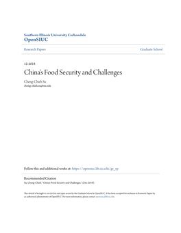 China's Food Security and Challenges Cheng-Chieh Su Cheng-Chieh.Su@Siu.Edu