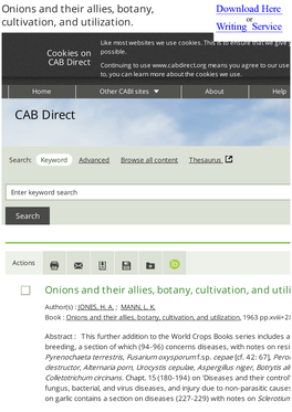 Onions and Their Allies, Botany, Cultivation, and Utilization