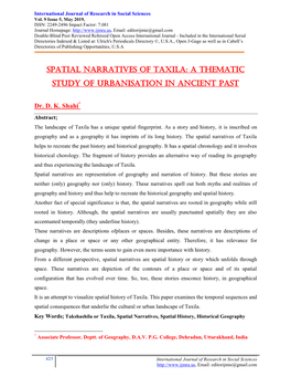 Spatial Narratives of Taxila: a Thematic Study of Urbanisation in Ancient Past