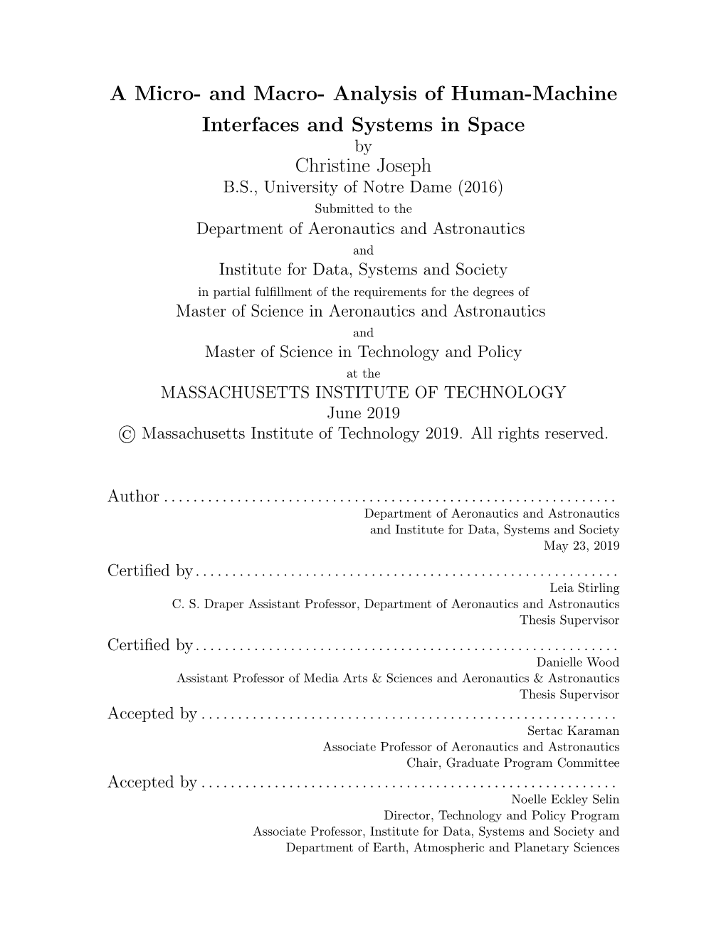 Analysis of Human-Machine Interfaces and Systems in Space Christine