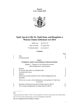 Ngāti Apa Ki Te Rā Tō, Ngāti Kuia, and Rangitāne O Wairau Claims Settlement Act 2014