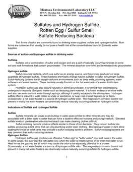 Sulfates and Hydrogen Sulfide Rotten Egg / Sulfur Smell Sulfate Reducing Bacteria