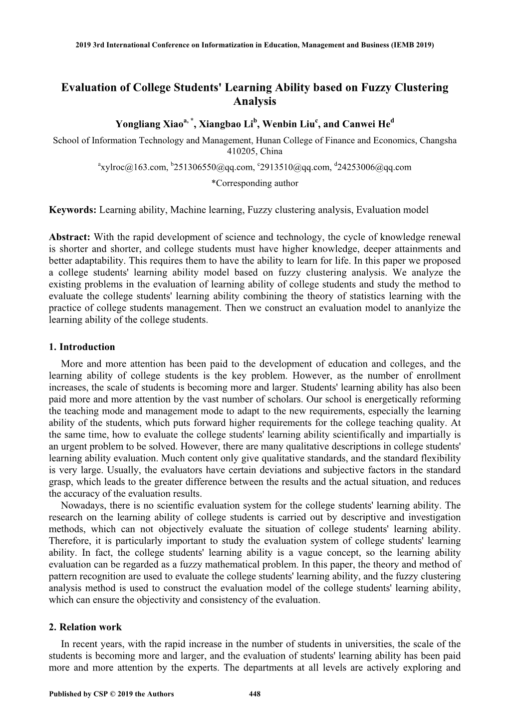 Evaluation of College Students' Learning Ability Based on Fuzzy Clustering Analysis