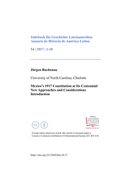 Mexico's 1917 Constitution at Its Centennial. New Approaches and Considerations. Introduction