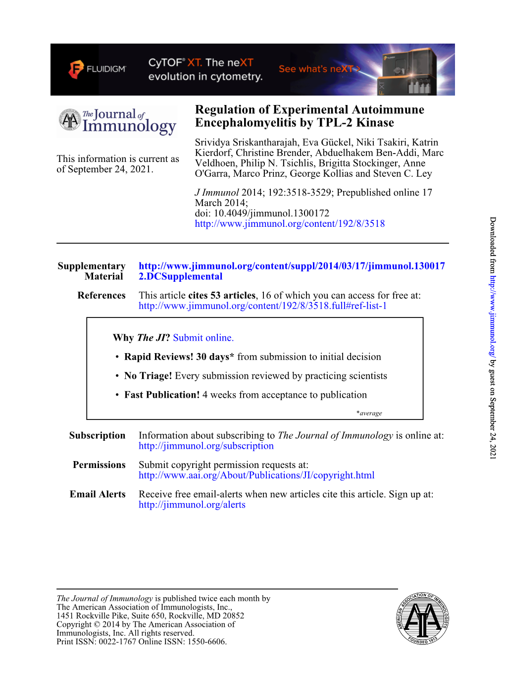 Regulation of Experimental Autoimmune Encephalomyelitis By