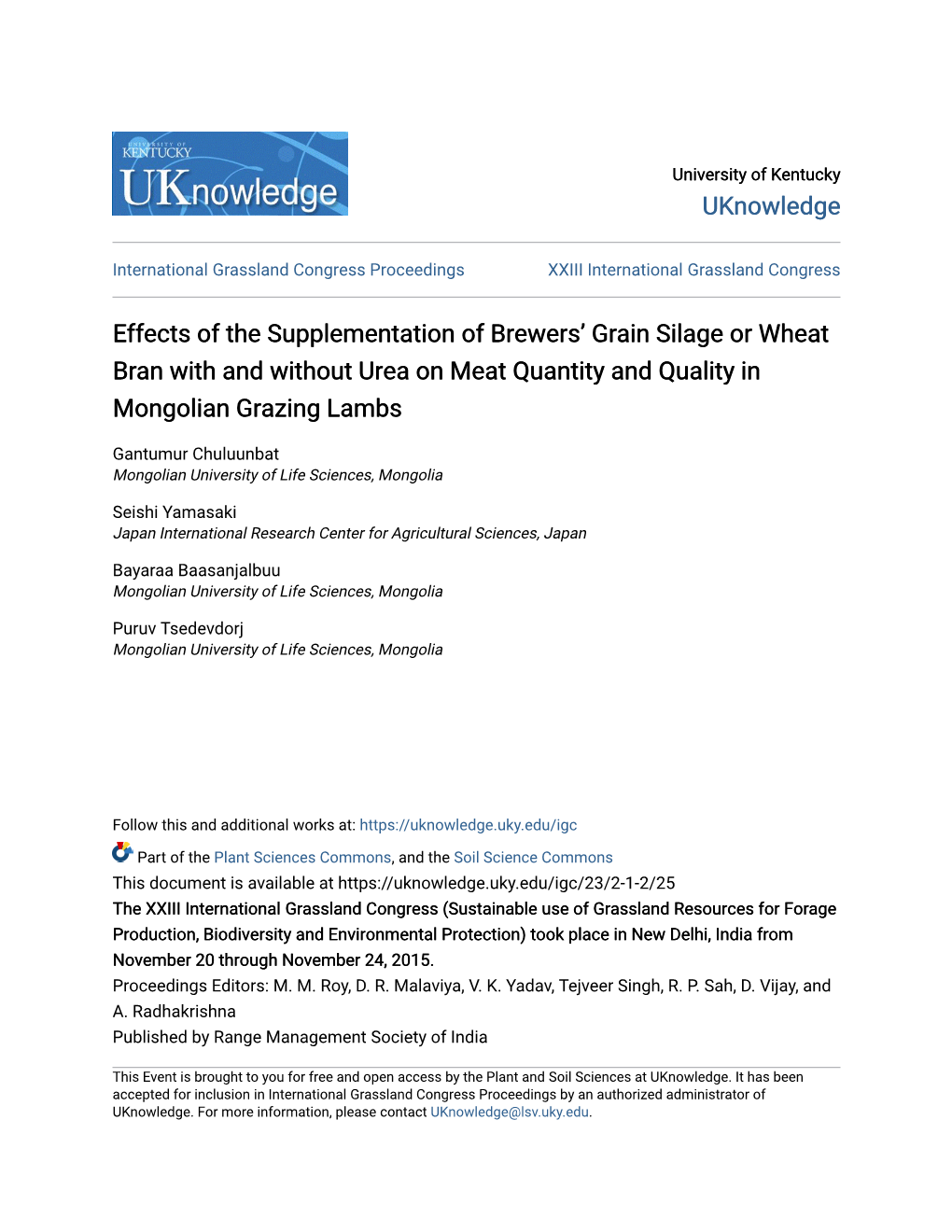 Effects of the Supplementation of Brewers' Grain Silage Or Wheat