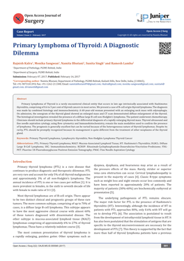 Primary Lymphoma of Thyroid: a Diagnostic Dilemma