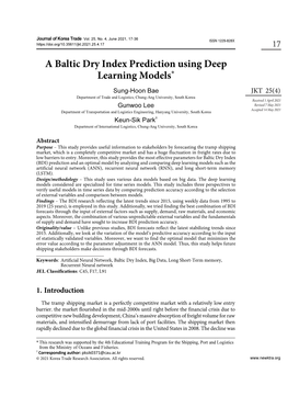 A Baltic Dry Index Prediction Using Deep Learning Models 19 2019; Yin, Luo and Fan, 2017; Xu, Yip and Marlow, 2011; Lin, Chang and Hsiao, 2019; Zhang and Zeng, 2015)