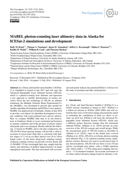 MABEL Photon-Counting Laser Altimetry Data in Alaska for Icesat-2 Simulations and Development