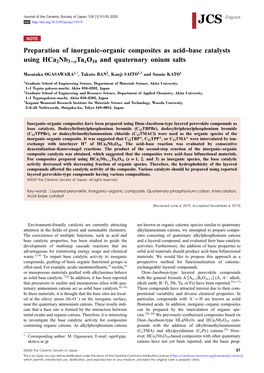 Preparation of Inorganic–Organic Composites As Acid–Base Catalysts Using Hca2nb3−Xta Xo10 and Quaternary JCS-Japan Onium Salts