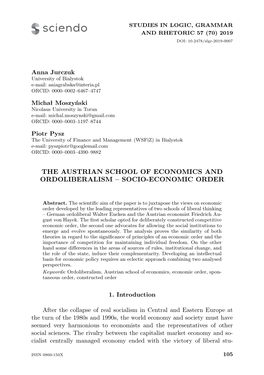 The Austrian School of Economics and Ordoliberalism – Socio-Economic Order