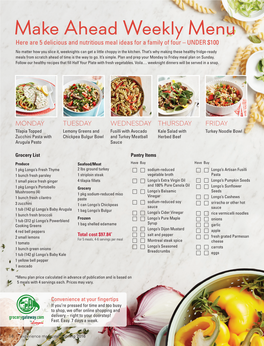 Make Ahead Weekly Menu