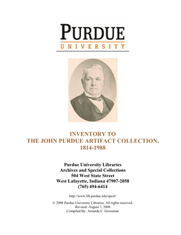 Inventory to the John Purdue Artifact Collection, 1814-1988