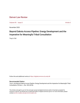 Beyond Dakota Access Pipeline: Energy Development and the Imperative for Meaningful Tribal Consultation