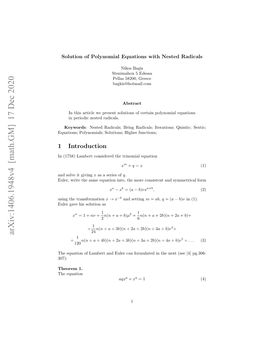 Solution of Polynomial Equations with Nested Radicals