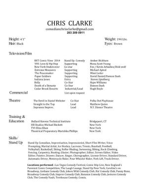 CHRIS CLARKE Comedianchrisclarke@Gmail.Com 203 209 0911