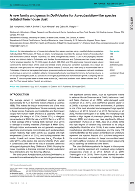 AR TICLE a New Family and Genus in Dothideales for Aureobasidium-Like