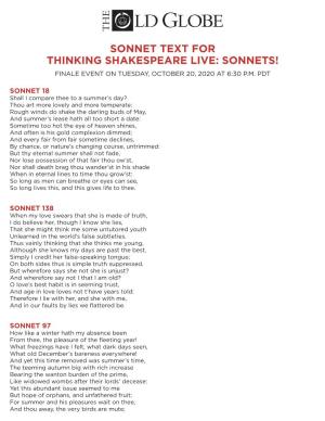 Sonnets! Finale Event on Tuesday, October 20, 2020 at 6:30 P.M