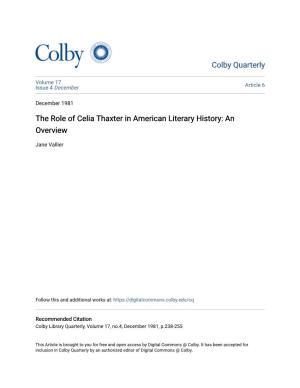 The Role of Celia Thaxter in American Literary History: an Overview
