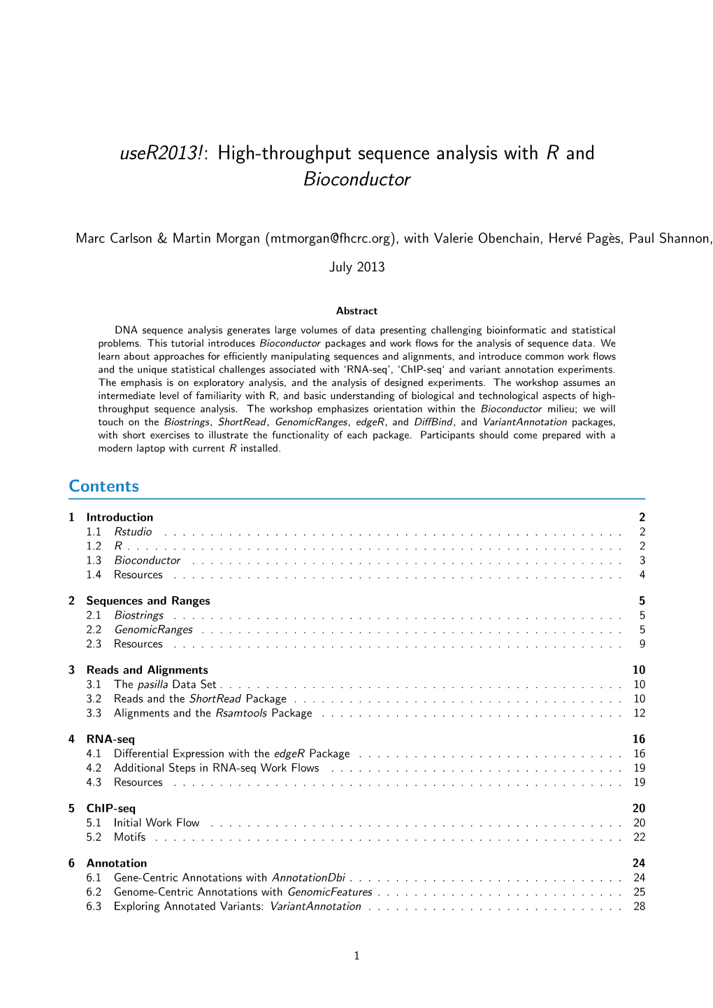 High-Throughput Sequence Analysis with R and Bioconductor