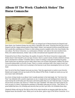 Album of the Week: Chadwick Stokes' the Horse Comanche,Album Of