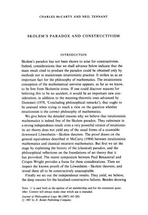 Skolem's Paradox and Constructivism