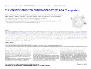 The Concise Guide to PHARMACOLOGY 2015/16: Transporters