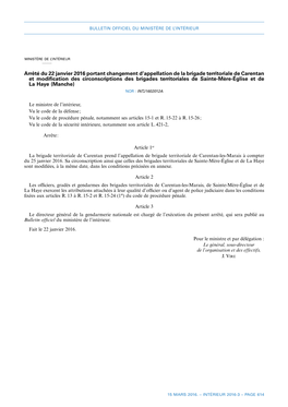 Arrêté Du 22 Janvier 2016 Portant Changement D'appellation De La
