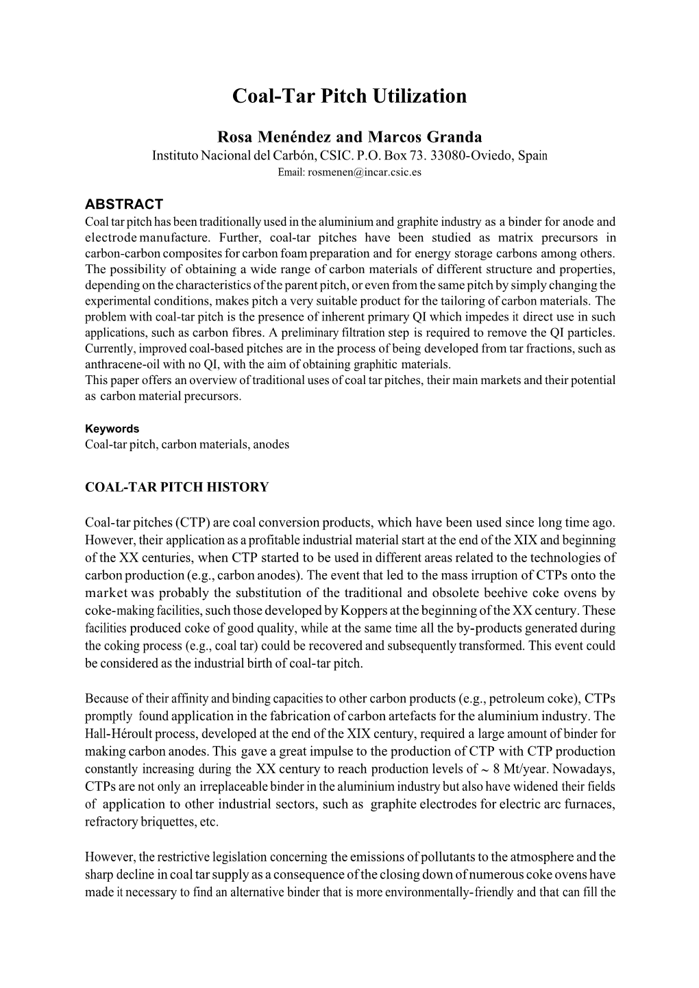 Coal-Tar Pitch Utilization