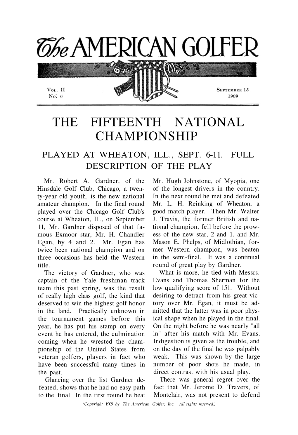 The Fifteenth National Championship Played at Wheaton, Ill., Sept