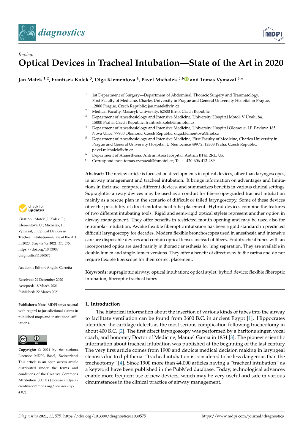 Optical Devices in Tracheal Intubation—State of the Art in 2020