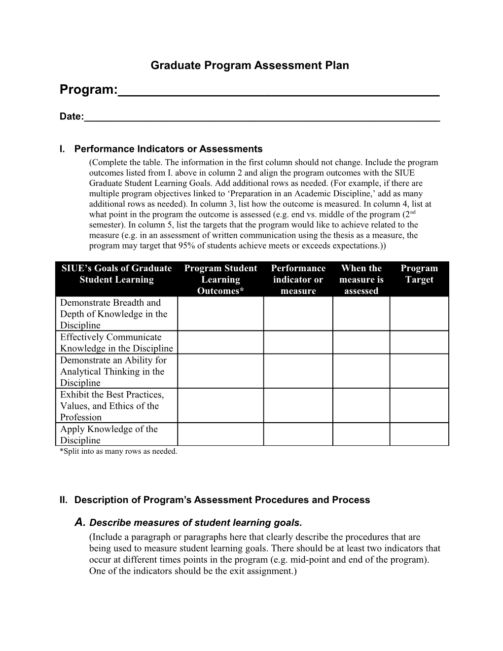 Program Assessment Plan