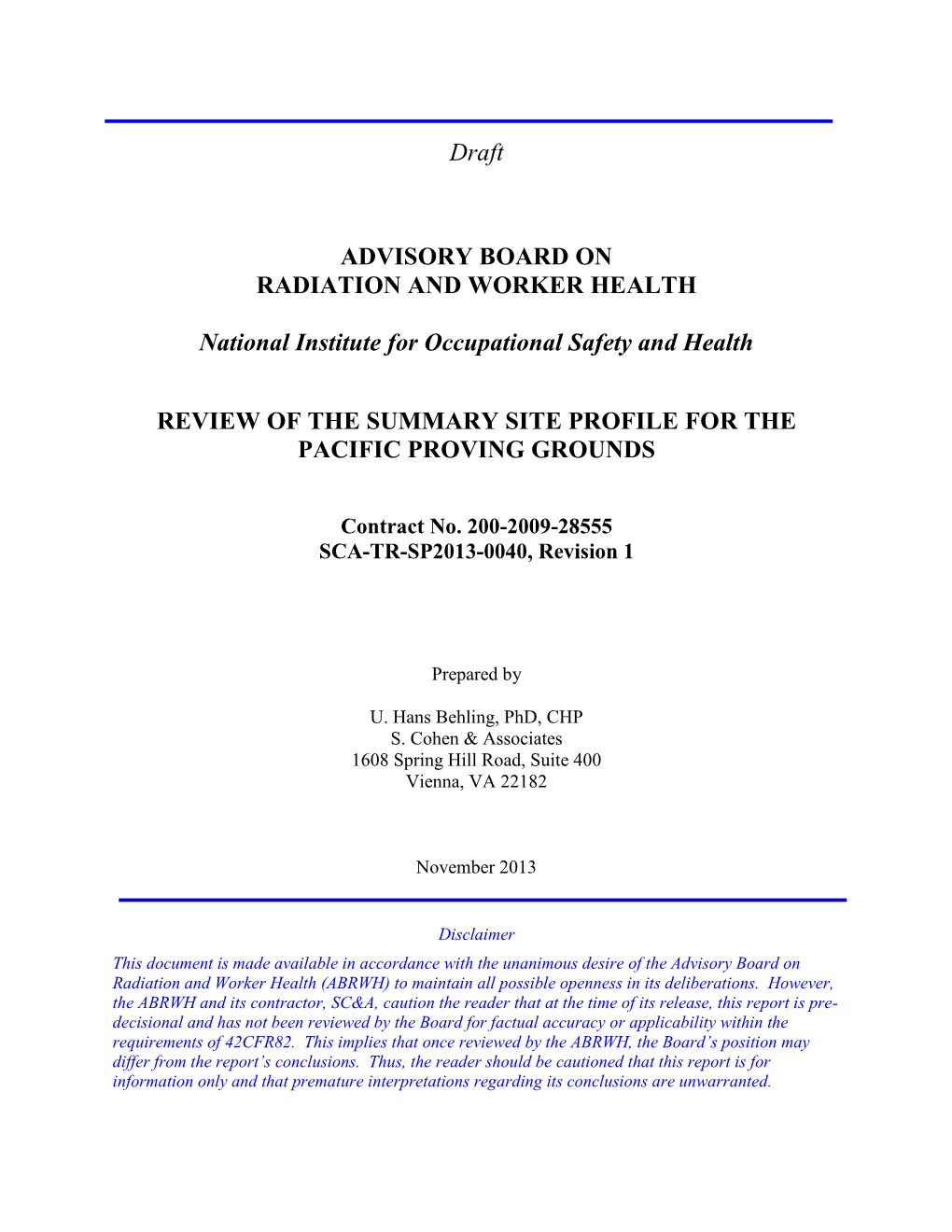 Review of the Summary Site Profile for the Pacific Proving Grounds