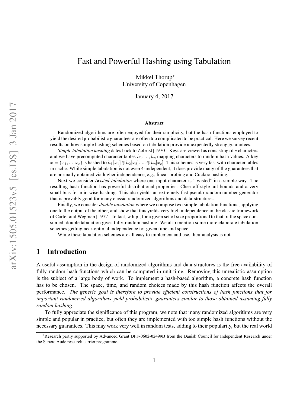 Fast and Powerful Hashing Using Tabulation