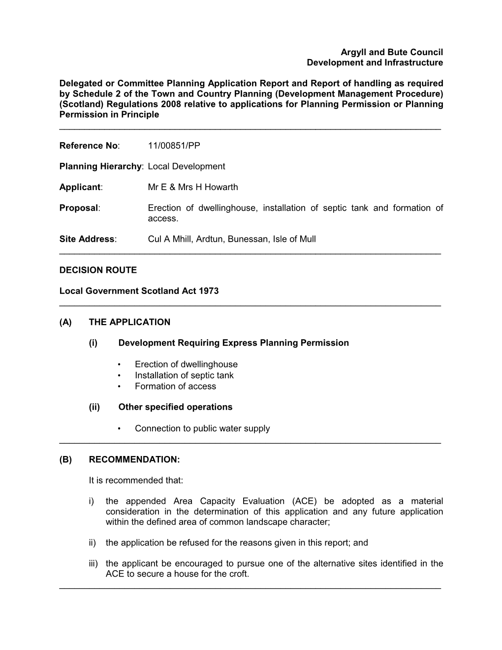 Argyll and Bute Council Development and Infrastructure Delegated Or