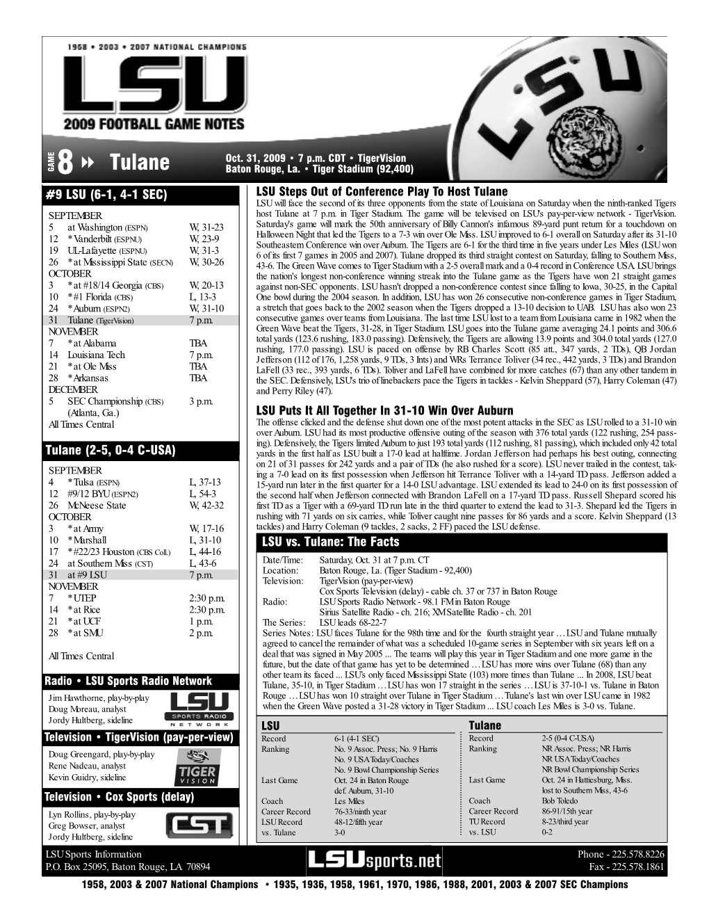 Game 8 Notes Tulane (Final).Qxd