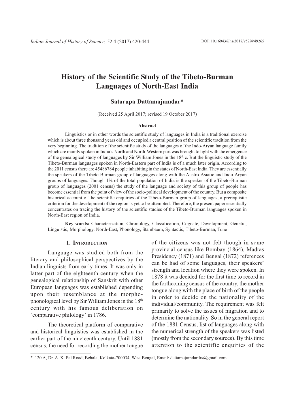 History of the Scientific Study of the Tibeto-Burman Languages of North-East India