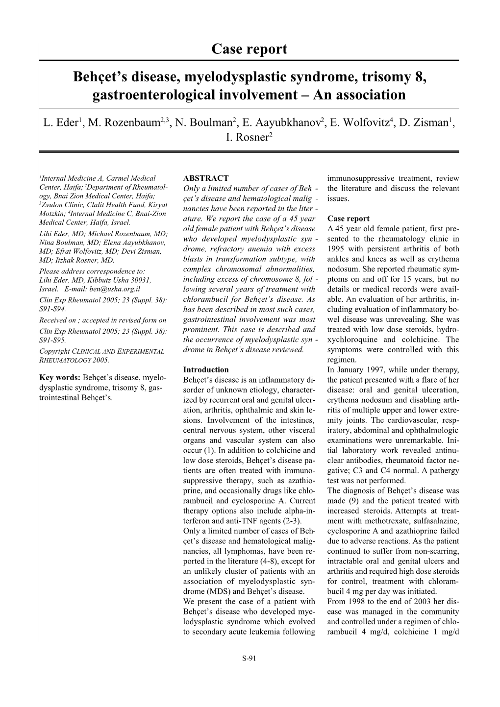 Behçet's Disease, Myelodysplastic Syndrome, Trisomy 8