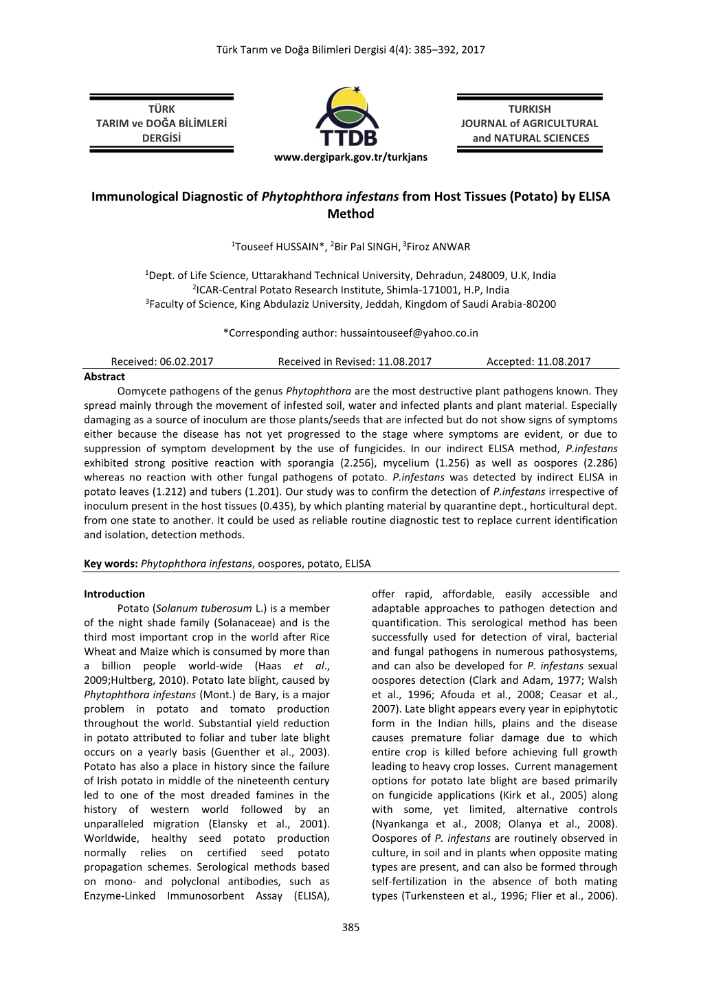 Immunological Diagnostic of Phytophthora Infestans from Host Tissues (Potato) by ELISA Method