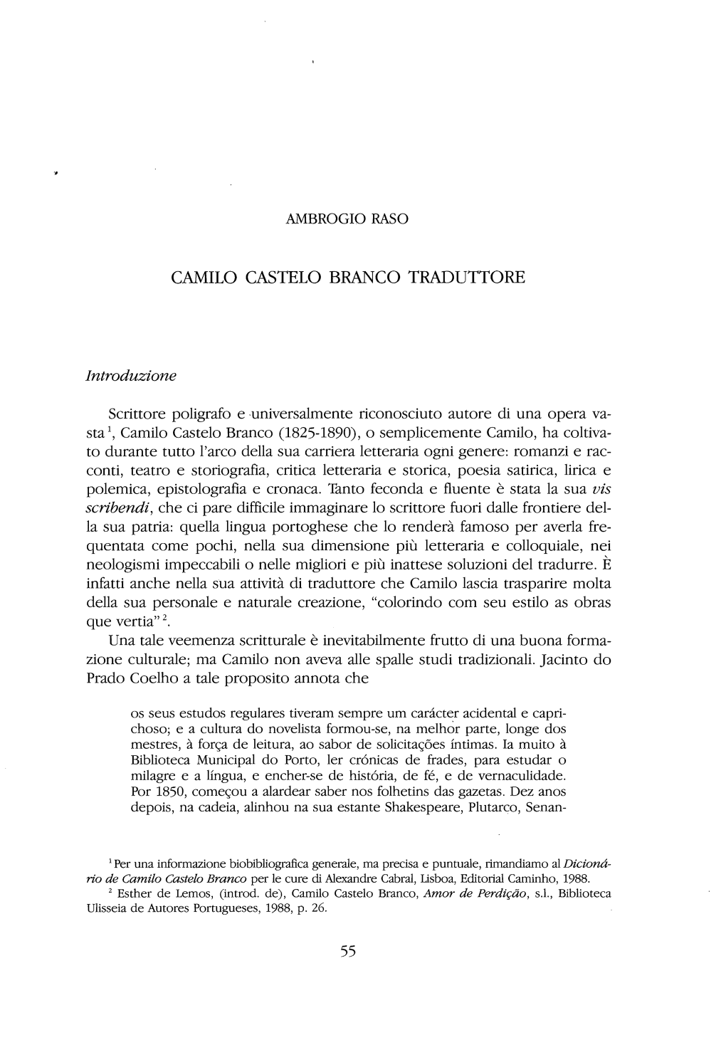 CAMILO CASTELO BRANCO TRADUTTORE Introduzione