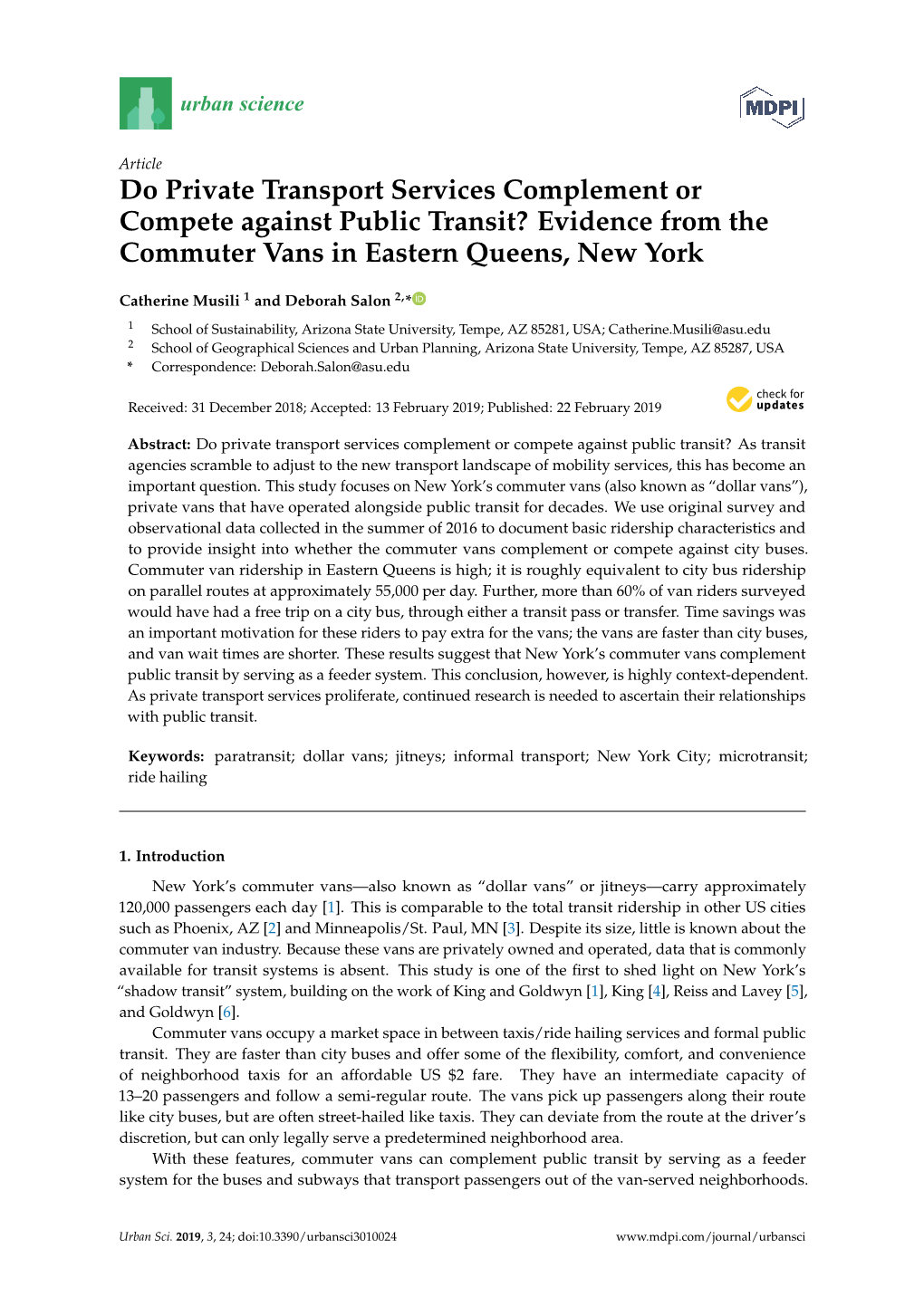 Do Private Transport Services Complement Or Compete Against Public Transit? Evidence from the Commuter Vans in Eastern Queens, New York