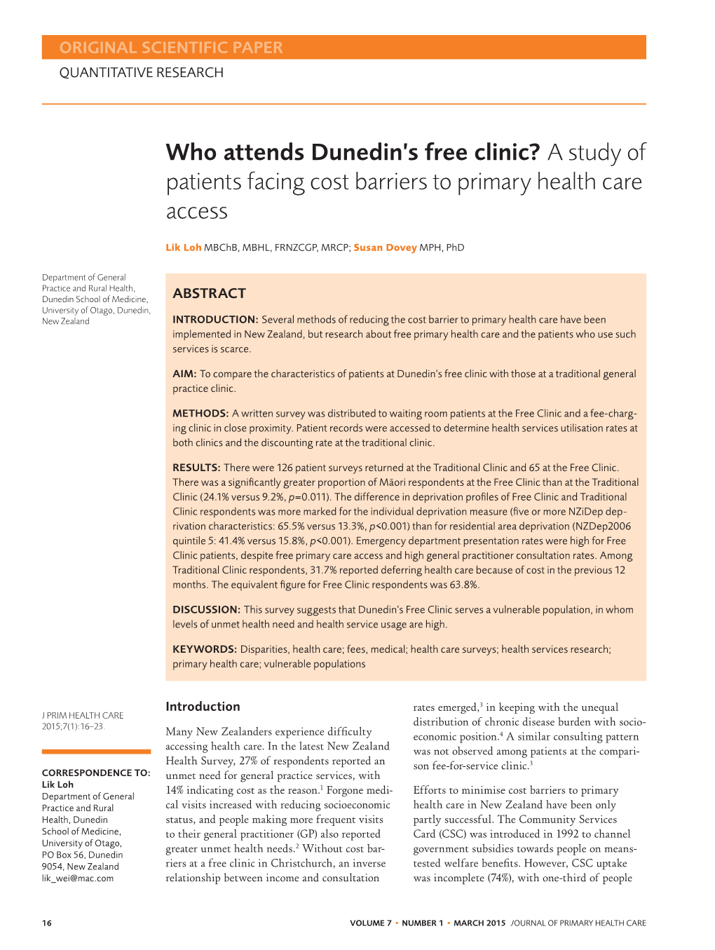 Who Attends Dunedin's Free Clinic?