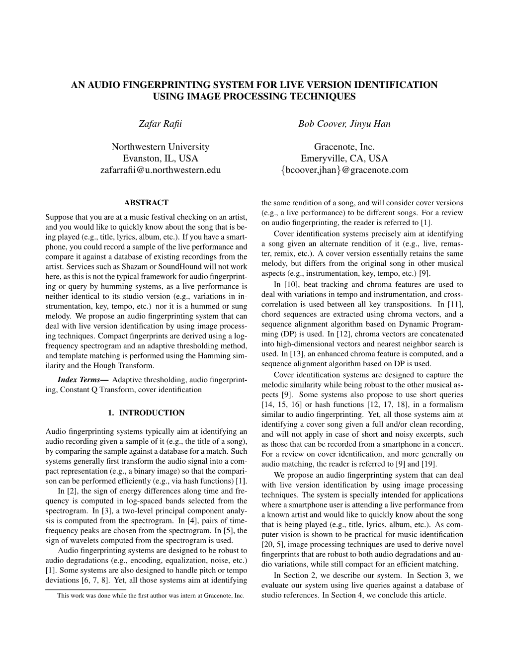 An Audio Fingerprinting System for Live Version Identification Using Image Processing Techniques