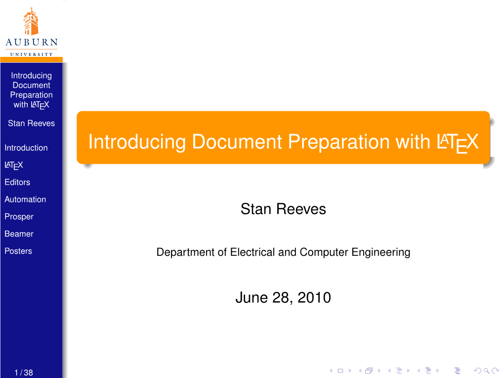 Introducing Document Preparation with LATEX Stan Reeves a Introduction Introducing Document Preparation with LTEX LATEX Editors