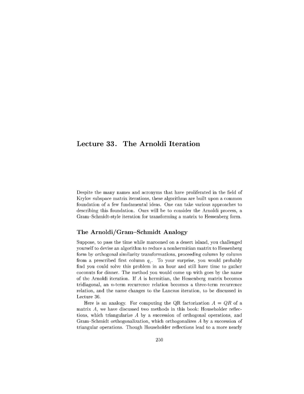 Lecture 33. the Arnoldi Iteration