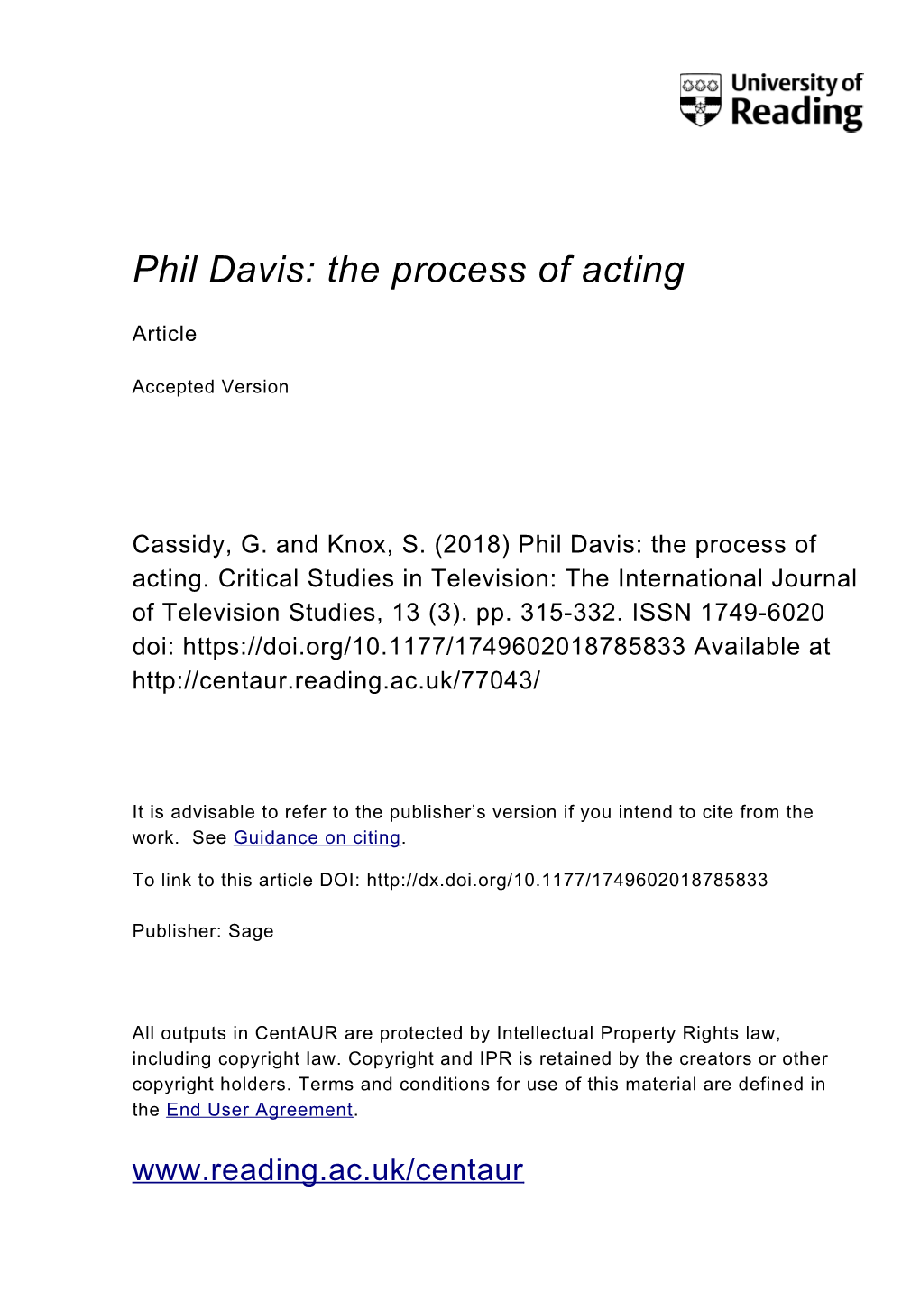 Phil Davis: the Process of Acting