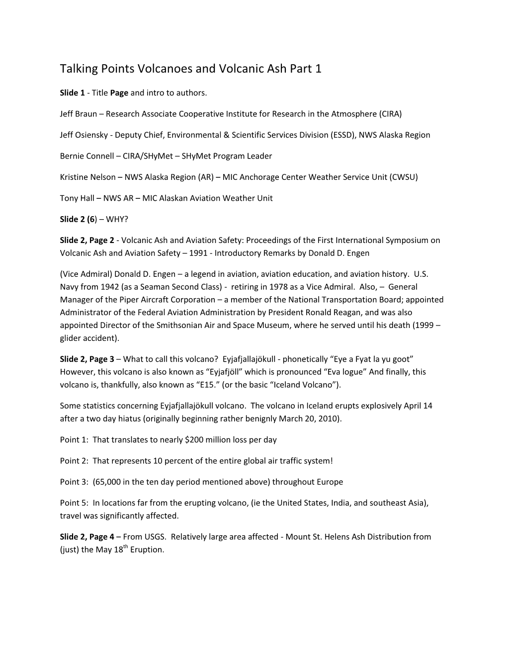 Talking Points Volcanoes and Volcanic Ash Part 1