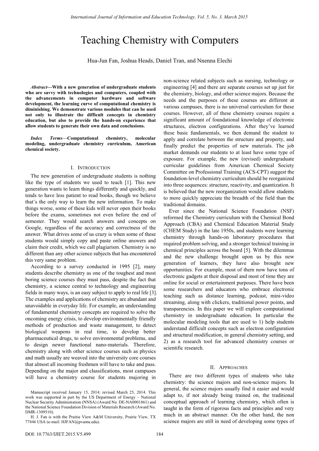 Teaching Chemistry with Computers